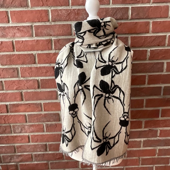 The Kooples Skull-Spider Wool Cotton Unique Rare Scarf 14”x78”Made in Italy - Picture 5 of 10